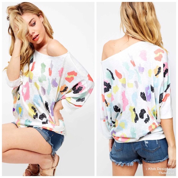 🛍LAST 1! Dolman Sleeve Multi Leopard Print Top - Picture 2 of 8